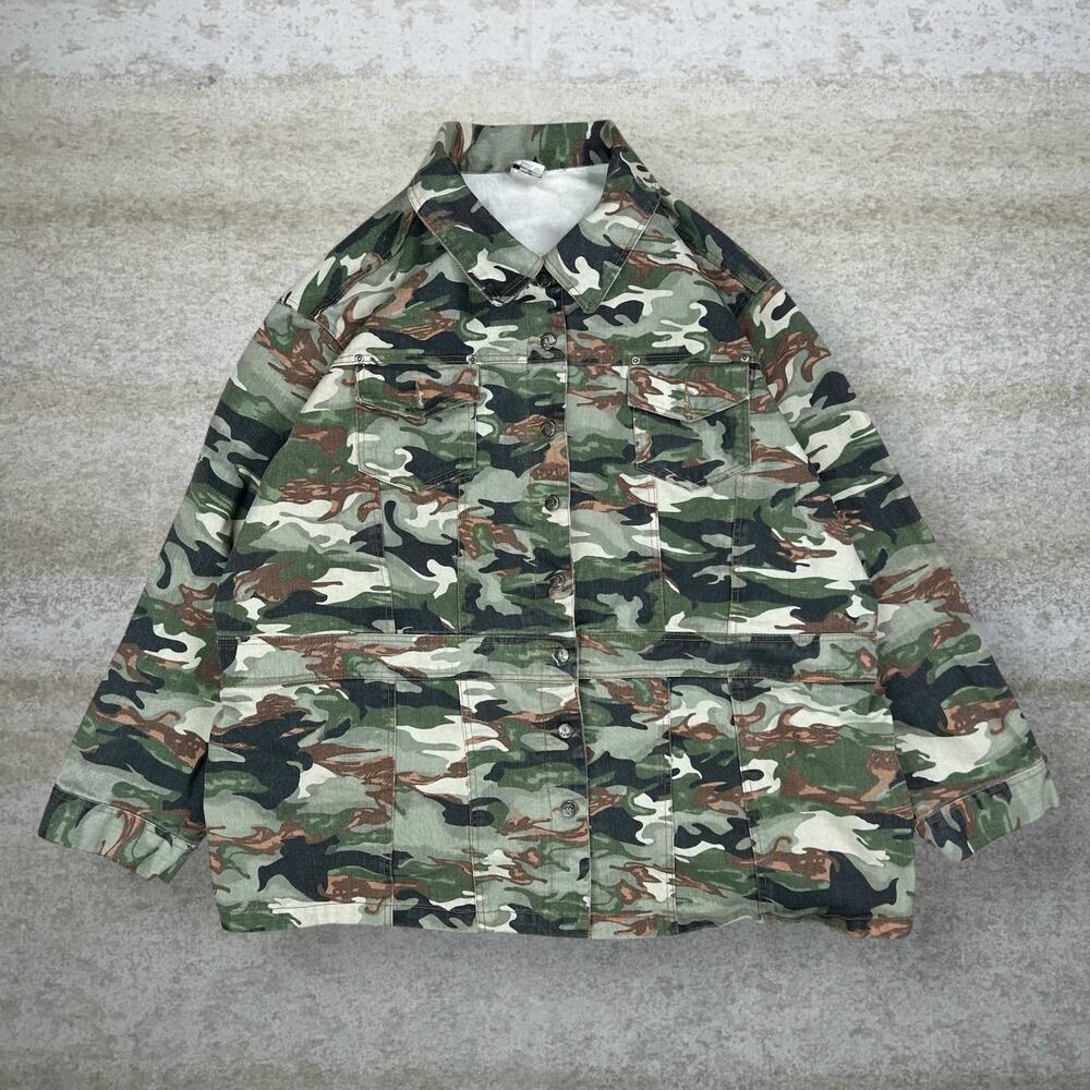 Vintage 90s Roamans Button Up Shirt Mens 3XL Hunting Camo Long Sleeve Woodland